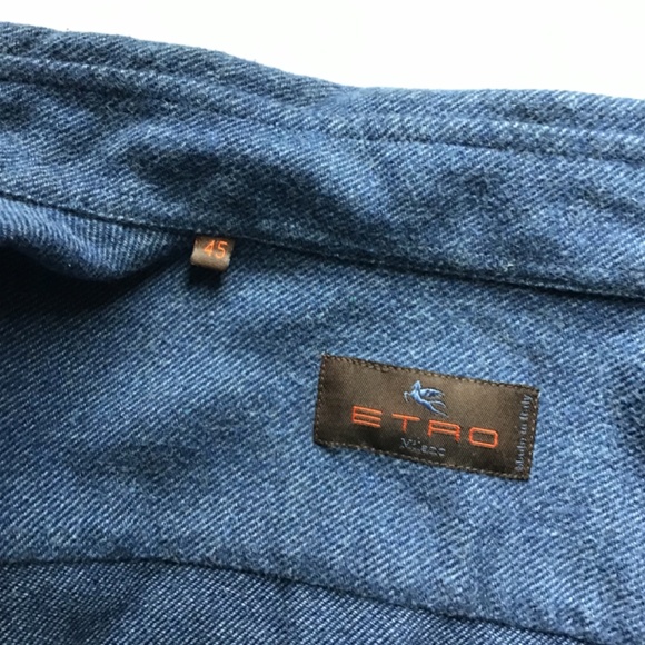 ETRO  blue cotton flannel button -down shirt  Sz 18~45 made in Italy 🇮🇹 - Picture 12 of 13